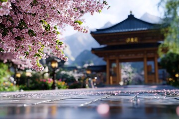Tranquil Garden Blossoms and Architecture