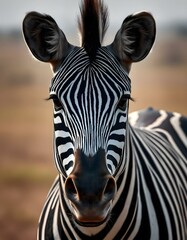 Naklejka premium Female Zebra with Clear Eyes and Striking Black and White Pattern
