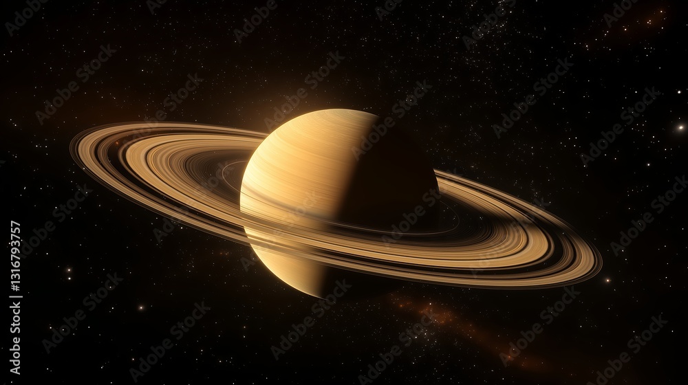 Poster a massive, realistic saturn-like planet with sharp ring details