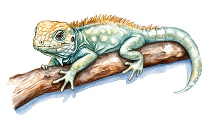 Obraz premium Vibrant Watercolor Illustration of a Lizard on a Branch