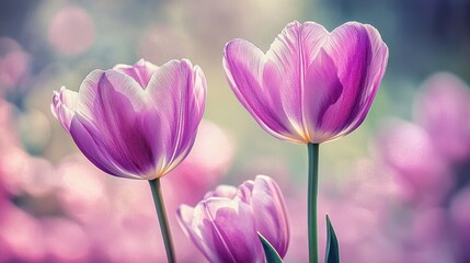 Obraz premium Purple Tulips in a Field of Dreams