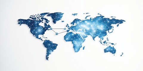 International and global supply chain management. Abstract world map in blue tones with a digital, futuristic design.