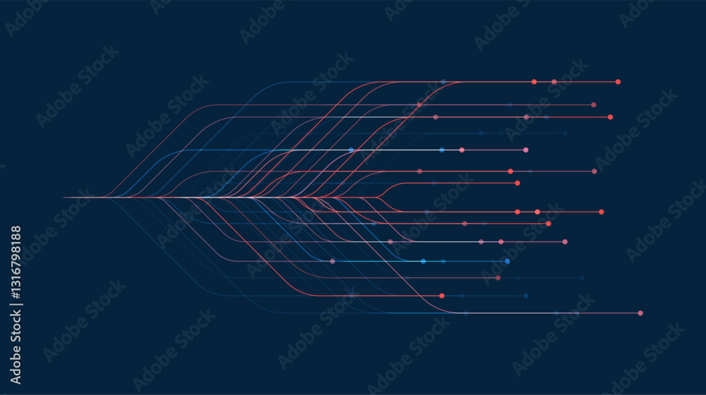 Poster big data visualization. social network, financial analysis of complex databases. data mining. vector