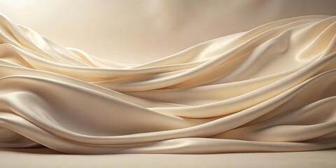 Obraz premium Elegant Draped Fabric Soft, Luxurious Cream-Colored Silk Showing Gentle Waves and Folds