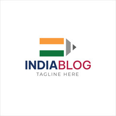 indian author story writer logo design, combination of flag of india and pen