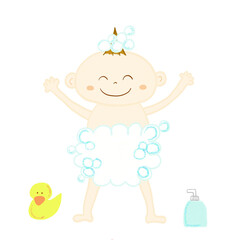 お風呂に入る小さな男の子　手書きのイラスト　クリップアート　png