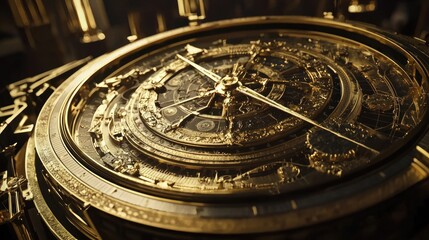 Obraz premium Intricate Golden Celestial Orrery: A Masterpiece of Astronomical Engineering