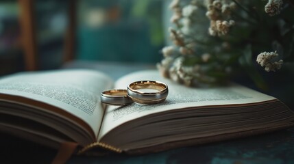 Wedding Bands Placed on an Open Book