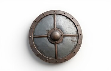 Battle-ready shield medieval culture metal art studio top view