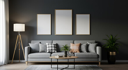 Mock up poster frame in modern interior fully furnished rooms background, living room. Mock up poster frame in tropical interior fully furnished rooms background, living room,