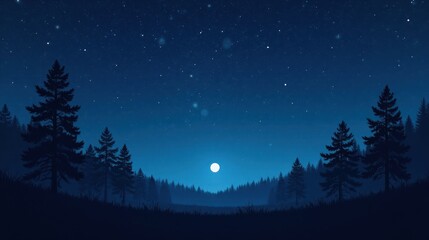 Fototapeta premium Serene Night in the Coniferous Forest Under a Full Moon and Starry Sky