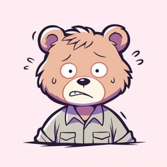 Cartoon Bear Stressed, Light Pink Background