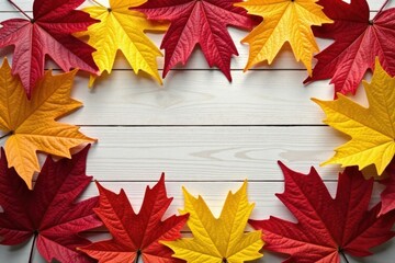 Autumnal Leaves Frame on Wooden Surface A Festive Background for Seasonal Designs