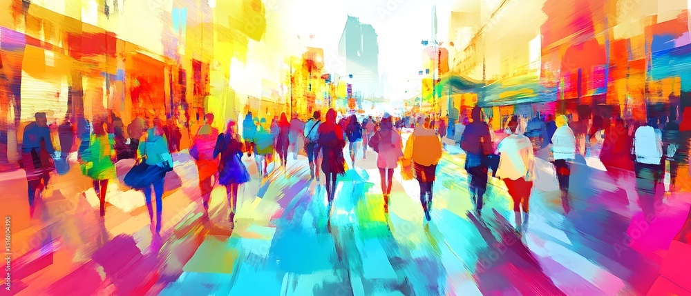 Aufkleber vibrant and bustling city street scene with blurred figures in motion capturing the dynamic energy a