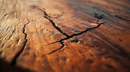 Fototapeta premium Professional Close-up of a Brown Wooden Table with Crack and Clean Surface