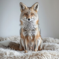 Fototapeta premium baby Fox sitting on a fluffy rug Generative ai