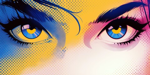 Vibrant Close-Up of Artistic Eyes with Colorful Halftone Effect