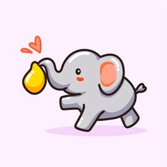 Cute Elephant Holding Pear