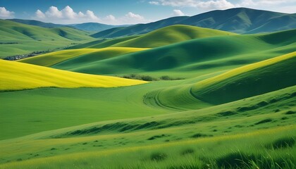 Obraz premium Idyllic Countryside with Vibrant Greenery and Tranquil Horizon