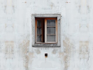 Fototapeta premium Rustic charm, weathered facade featuring an open window with character