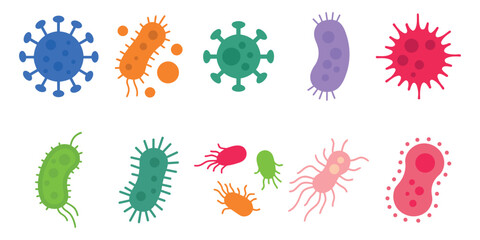 Bacteria, microbe, virus outline vector icon set. Microscopic bacterium and bacillus collection, isolated on white background.