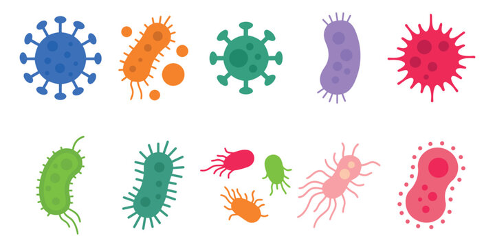 Bacteria, microbe, virus outline vector icon set. Microscopic bacterium and bacillus collection, isolated on white background.