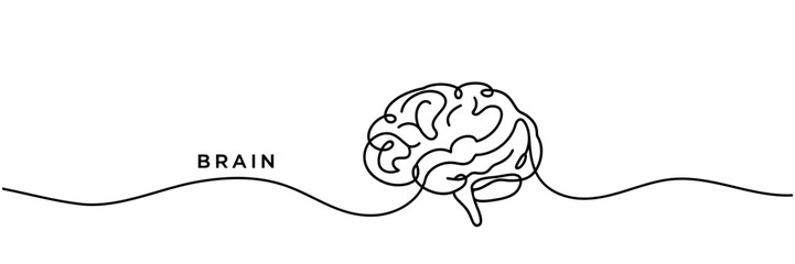 Continuous one line drawing of human brain line art vector illustration