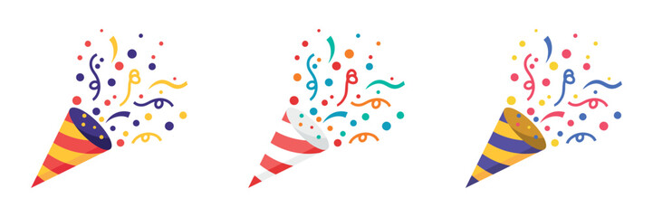 Confetti Party Popper icon vector, set logo illustration isolated on white.