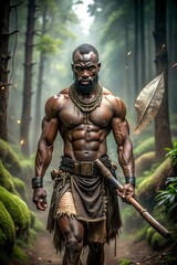 Fototapeta premium Ogun, God of War, in Misty Forest