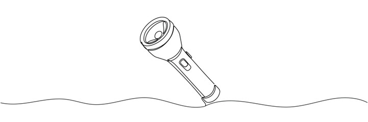 continuous line flashlight.one line drawing of lighting tool.single line flashlight emergency light.vector illustration.isolated white background