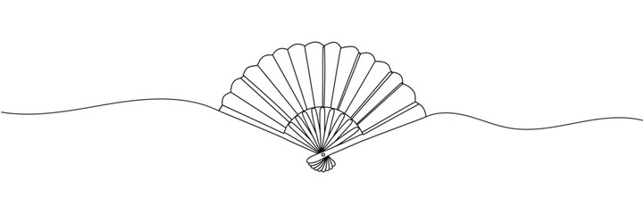 continuous line of chinese folding fans. one line drawing of an oriental folding fan. Traditional Chinese folding souvenir © dariachekman