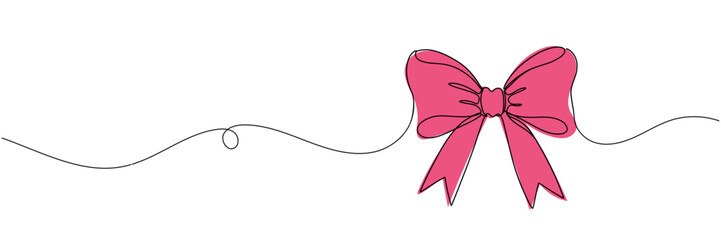 Gift bow line art style vector illustration. One line drawing. One line minimal tie hand drawn
