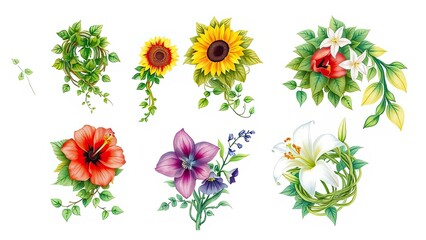 Beautiful Watercolor Floral Arrangements Sunflowers Lilies Hibiscus More