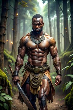 Ogun, God of War, in Misty Forest