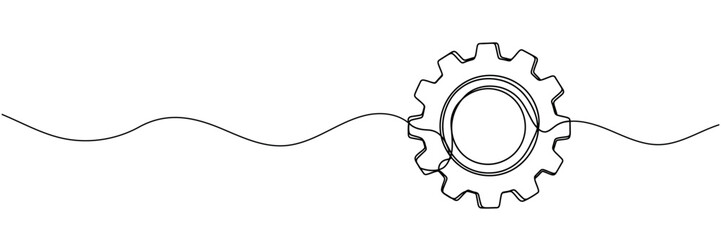 Single line drawing with one gear. One continuous line illustration of gear wheel.