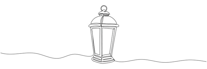 Continuous One line drawing of Lantern. Depicting lighting with simple glass and handle design. Vector illustration hand drawn.