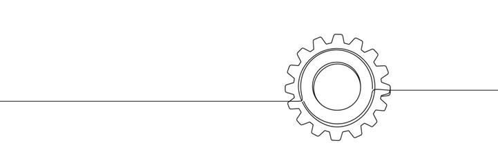 Single line drawing with one gear. One continuous line illustration of gear wheel.