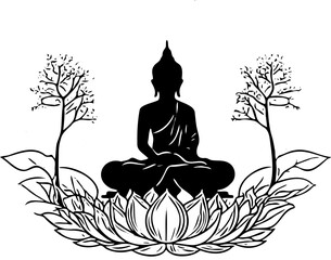 silhouette of vesak day with white background