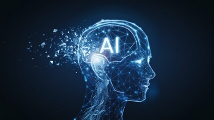 Futuristic AI Illustration: Neural Network Wireframe Head Generative aI