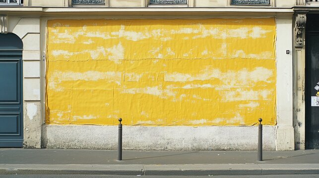 Professional Image of Pasted and Rippled Yellow Paper on a Wall in Paris for Creative Designs