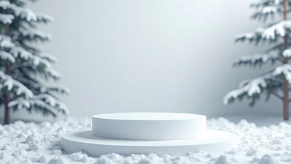 Bright Minimalist Display Platform Surrounded by Fresh Snowy Landscape