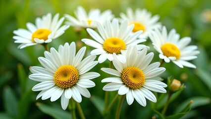 Obraz premium Beautiful White Daisies Blooming in a Lush Green Garden View