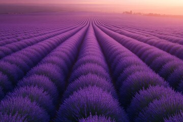 Fototapeta premium Scenic Lavender Field at Sunset with Purple Blooms and Horizon