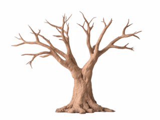 A tree with no leaves is shown in a white background. The tree is bare and has no leaves, giving it a desolate and lonely appearance