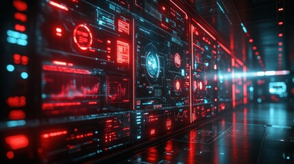 Futuristic digital dashboard wall