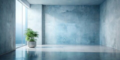 Serene Minimalist Interior  Empty Room with Ocean View and Planter