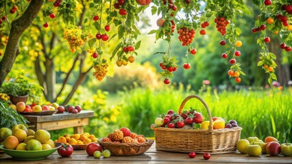 Abundant Harvest A Summer's Day of Freshly Picked Fruits in a Lush Garden Setting