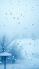 Fototapeta premium Clear spot on frosted window reveals icy blue winter landscape with foggy atmosphere, frozen world, wintry sky, snowflake