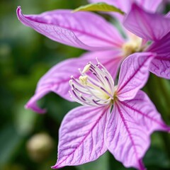 Clematis petals in soft focus, showcasing their intricate details, serenity, natural, clematis