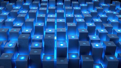Naklejka premium Illuminated Blue Cubes Abstract Background Technology Data Network